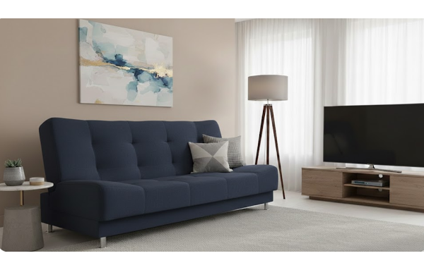 Wersalka Olivia w kolorze grafitowym na sprężynach z funkcją spania i pojemnikiem